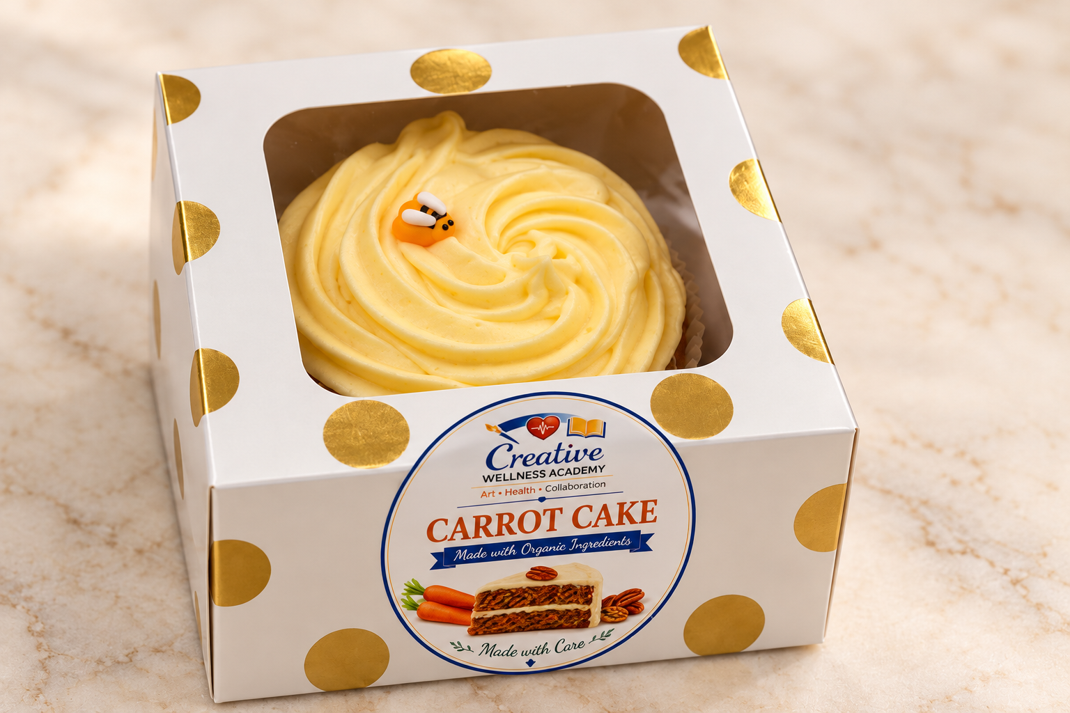 Boxed carrot cake cupcake with cream cheese frosting