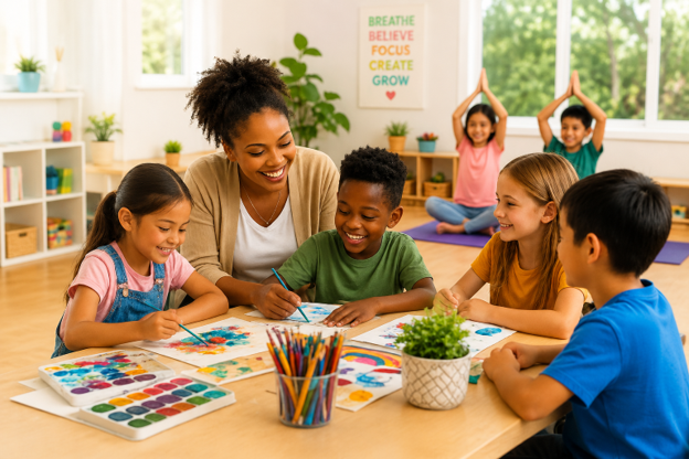 children classroom art painting creative wellness
